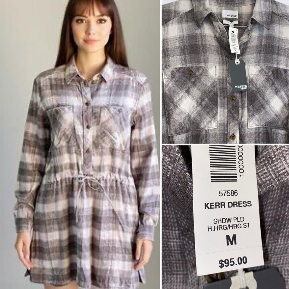NEW! ARITZIA Wilfred Free $95 Plaid Flannel Kerr Shirt Dress MED NWT
